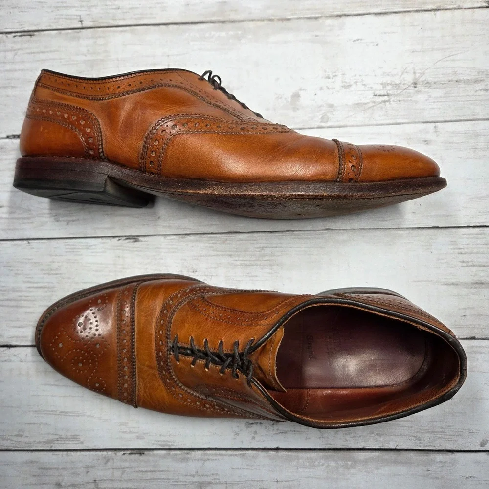 Allen Edmonds Strand Cap Toe Oxford Walnut Leather Mens 10 3E Brogue Damaged